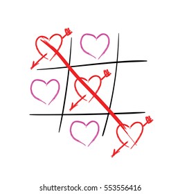 Tic tac toe hearts. Happy valentines day card