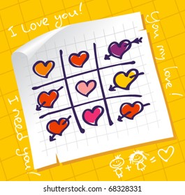 Tic Tac Toe Hearts, Valentine background.