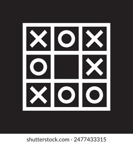 Tic Tac Toe Icon Design, Noughts and Crosses Game Line Icon Vektorgrafik, Weiß auf schwarzem Hintergrund