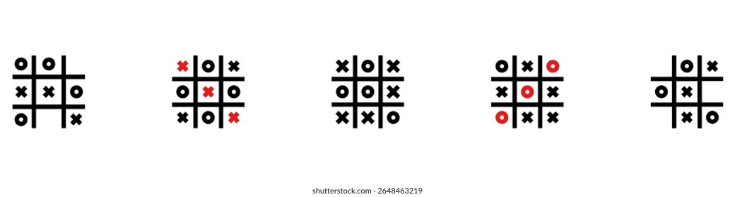 Tic tac toe icon flat style. Tic tac toe game icons set. Tic Tac Toe variations table icon. Tic tac toe templates isolated. Vector illustration. EPS 10