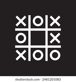 Tic tac toe icono, juego de cruces, blanco sobre fondo negro