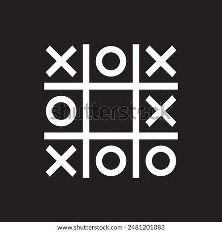 Tic tac toe icon, noughts and crosses game, white on black background
