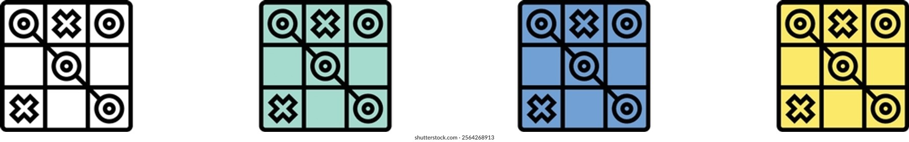 tic tac toe icon. Outline, Green, Blue and Yellow Style Design Isolated On White Background