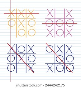 Tic Tac Toe Conjunto de iconos Diseño de Vector.