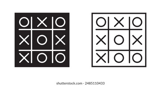 Tic tac toe icon set. Cross and tick kids game in black, O X game symbol. Vector illustration isolated on white background,