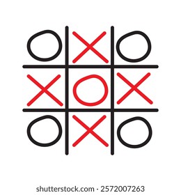 Tic tac toe icon sign. Simple thin line flat symbol, Cross and tick kids game in black, O X game symbol. Vector illustration.