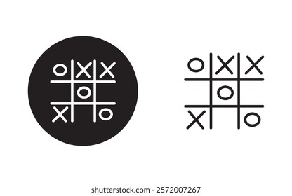 Tic tac toe icon sign vector set. Simple thin line flat symbol, Cross and tick kids game in black, O X game symbol. Vector illustration