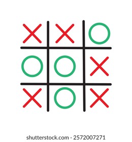 Tic tac toe icon sign. Simple thin line flat symbol, Cross and tick kids game in black, O X game symbol. Vector illustration.