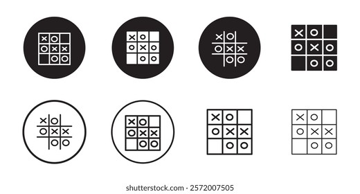 Tic tac toe icon sign vector set. Simple thin line flat symbol, Cross and tick kids game in black, O X game symbol. Vector illustration