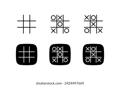 Conjunto de iconos Tic Tac Toe. Estilo lineal y silueta. Iconos vectoriales