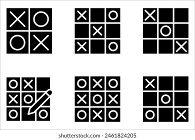 Tic tac toe iconos conjunto, turcos y cruces juego sobre fondo blanco