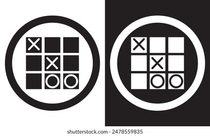 Tic tac toe iconos conjunto, turcos y cruces juego aislado sobre fondo blanco y negro. Ilustración vectorial. EPS 10