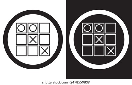 Tic tac toe icons set, noughts and crosses game isolated on white and black background. Vector illustration. EPS 10