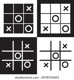 Tic tac toe iconos conjunto, turcos y cruces juego aislado sobre fondo blanco y negro. Ilustración vectorial. EPS 10
