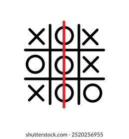 Tic tac toe icons set, noughts and crosses game on white background.