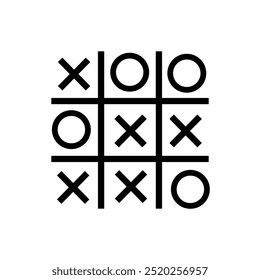 Tic tac toe icons set, noughts and crosses game on white background.