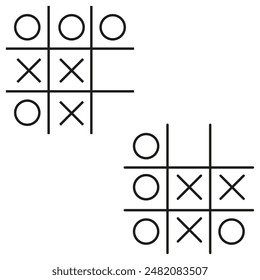 Tic tac toe iconos. Cuadrícula de juego simple. Símbolos de círculo y cruz. Conjunto de Vector minimalista.