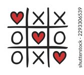 Tic Tac Toe or Naughts and Crosses game with hearts as concept for love in vector illustration