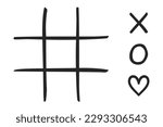 Tic Tac Toe or Naughts and Crosses blank game board with hearts as concept for love in vector illustration