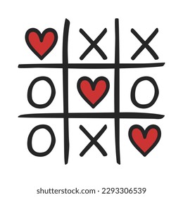 Tic Tac Toe or Naughts and Crosses game with hearts as concept for love in vector illustration