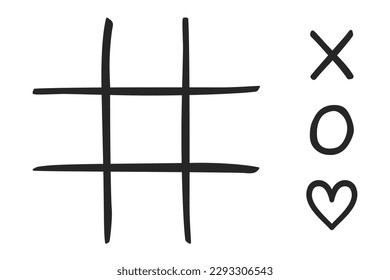 Tic Tac Toe oder Naughts und Crosses leeres Spielbrett mit Herzen als Konzept der Liebe in Vektorgrafik