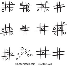 Tic Tac Toe Noughts and Crosses Game Vector Icon Illustrations