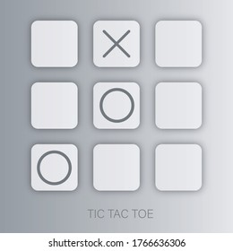 Tic Tac Toe On White Pads with shadow. Tic tac toe game with cross and circle