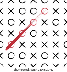 Tic tac toe pattern. Vector illustration of tic tac toe seamless pattern. Noughts and crosses background.