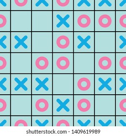 Tic tac toe pattern. Vector illustration of tic tac toe seamless pattern. Noughts and crosses background.