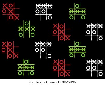 Tic Tac Toe print in black & white and green & red