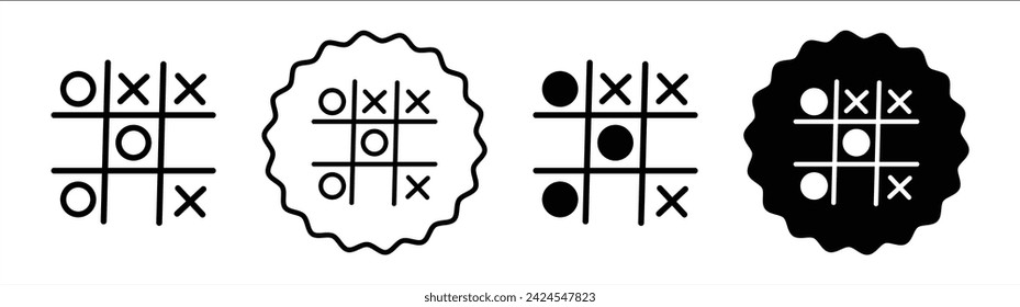 Tic tac toe set in black and white color. Tic tac toe simple flat icon vector