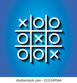 Tic tac toe simple icon. Flat desing. White icon with shadow on blue background.ai