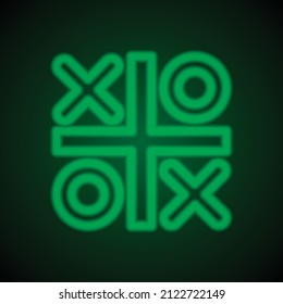 Tic tac toe simple icon vector. Flat desing. Green neon on black background with green light.ai