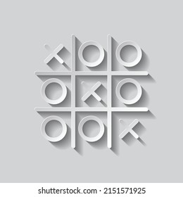 Tic tac toe simple icon. Flat design. Paper style with shadow. Gray background.ai