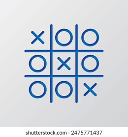 Tic tac toe simple icono. Diseño plano. Diseño de corte de papel. Símbolo azul cortado con sombra. Fondo gris.ai
