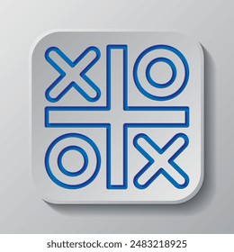 Tic tac toe simple Vector de iconos. Diseño plano. Diseño de corte de papel. Símbolo azul cortado con sombra. Insignia gris Botón, fondo gris.ai