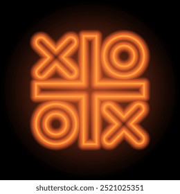 Tic tac toe simple icon vector. Flat design. Orange neon on black background.ai