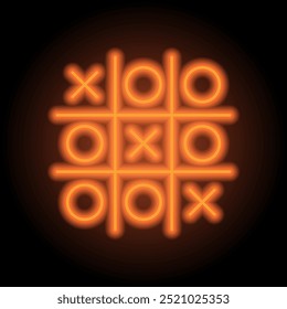 Tic tac toe simple icon. Flat design. Orange neon on black background.ai