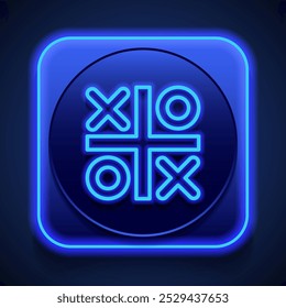 Tic tac Toe einfache Ikone Vektor. Flaches Design. Blauer Neonstil auf Knopf. Mit shadow.ai