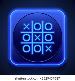 Tic tac Toe einfaches Symbol. Flaches Design. Blauer Neonstil auf Knopf. Mit shadow.ai