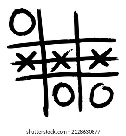 Tic Tac Zee gezeichnet einzeln. Vintage-Spiel in handgezeichnet Stil. Graviertes Kreuz und Null für Poster, Druck, Buchgrafik, Logo, Icon, Tattoo. Vintage, Vektorgrafik.