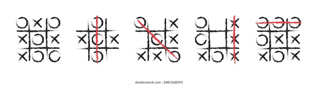 Tic Tac Toe Strategie. Tic Tac Toe Hand gezeichnet. Tic Tac Toe Spiel. Tic Tac Toe Doodle Illustration