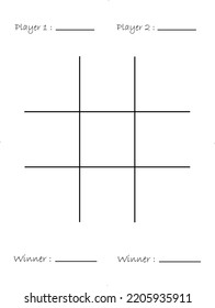 Tic Tac Toe Table, Kids Activity Page With Player Name And Winner Name