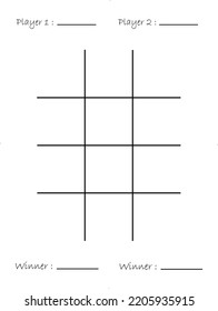 Tic Tac Toe Table, Kids Activity Page With Player Name And Winner Name