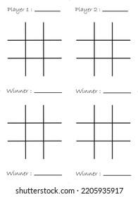 Tic Tac Toe Table, Kids Activity Page With Player Name And Winner Name