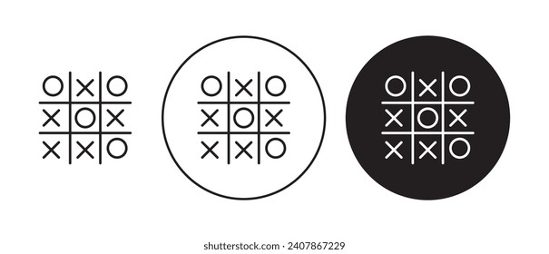 Tic tac toe vector icon set. O X game symbol. Cross and tick kids game sign suitable for apps and websites UI designs.