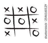 Tic tac toe xo game hand drawn grid doodle template vector illustration isolated on white background. Dirty grunge line tic tac toe game symbols.