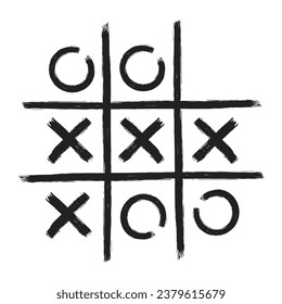 Tic tac toe xo Spiel handgezeichnet Gitterdoodle Vorlage Vektorgrafik einzeln auf weißem Hintergrund. Dirty grunge Linie tic Zehenspielsymbolen.