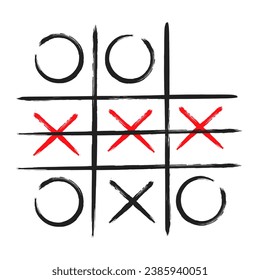 Tic tac toe xo Spiel handgezeichnet Gitterdoodle Vorlage Vektorgrafik einzeln auf weißem Hintergrund. Dirty grunge Linie tic Zehenspielsymbolen.