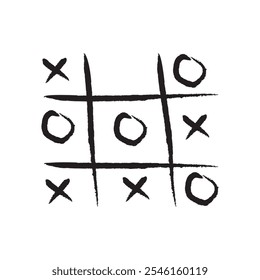 Tic tac toe xo game hand drawn grid doodle template vector illustration isolated on white background. Dirty grunge line tic tac toe game symbols.